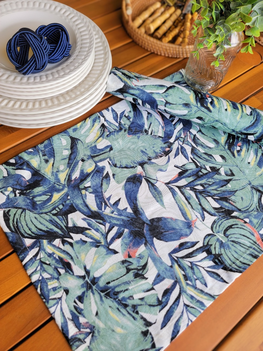 Set of 6 Blue Green Tropical Leaf Placemat